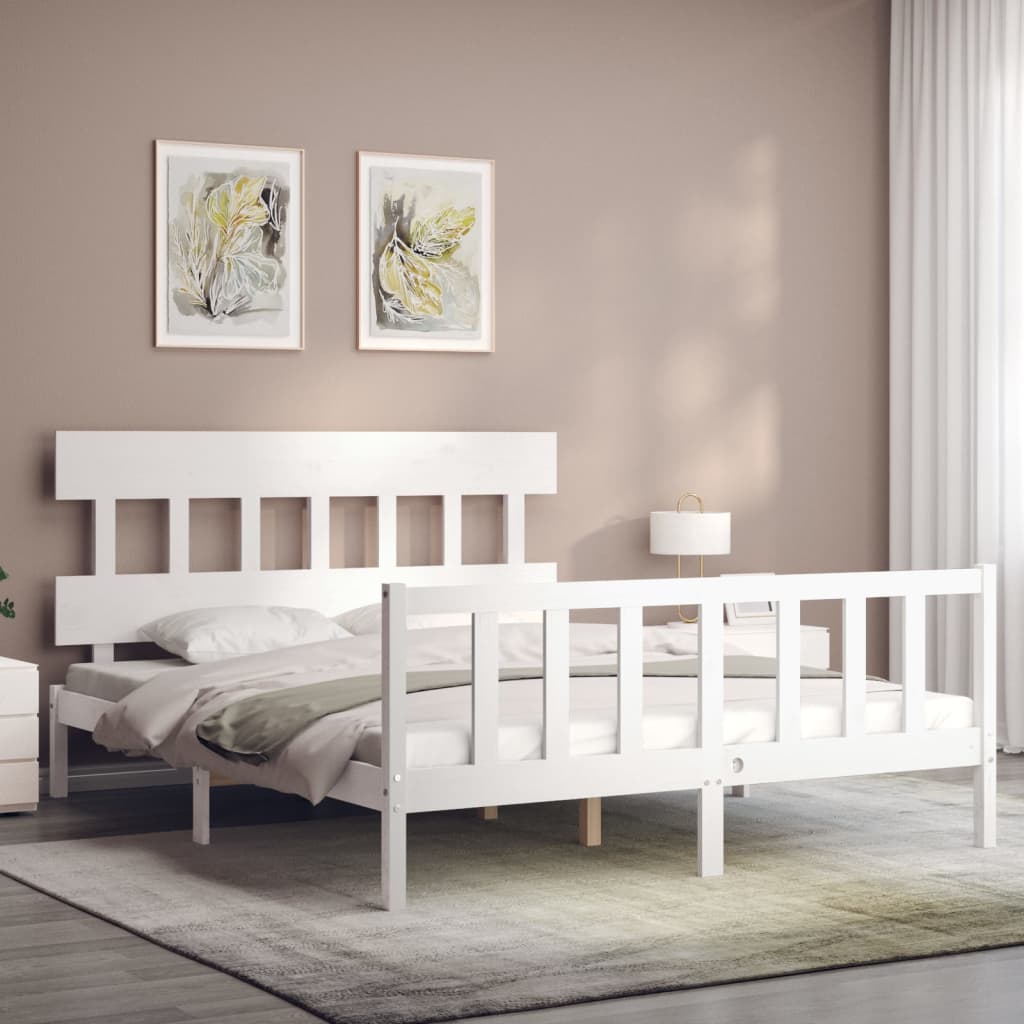 Cadre de lit sans matelas blanc 160x200 cm bois de pin massif - XIOS