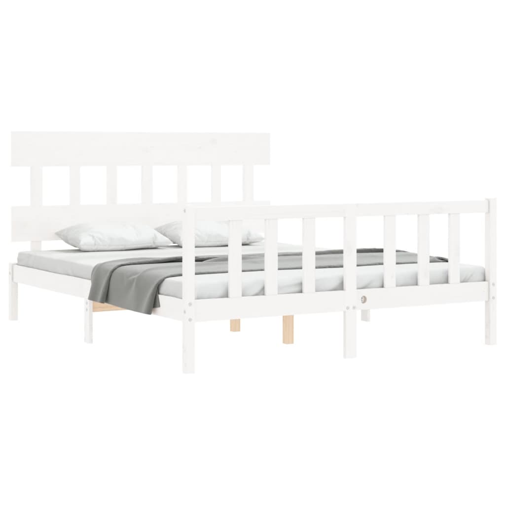 Cadre de lit sans matelas blanc 160x200 cm bois de pin massif - XIOS