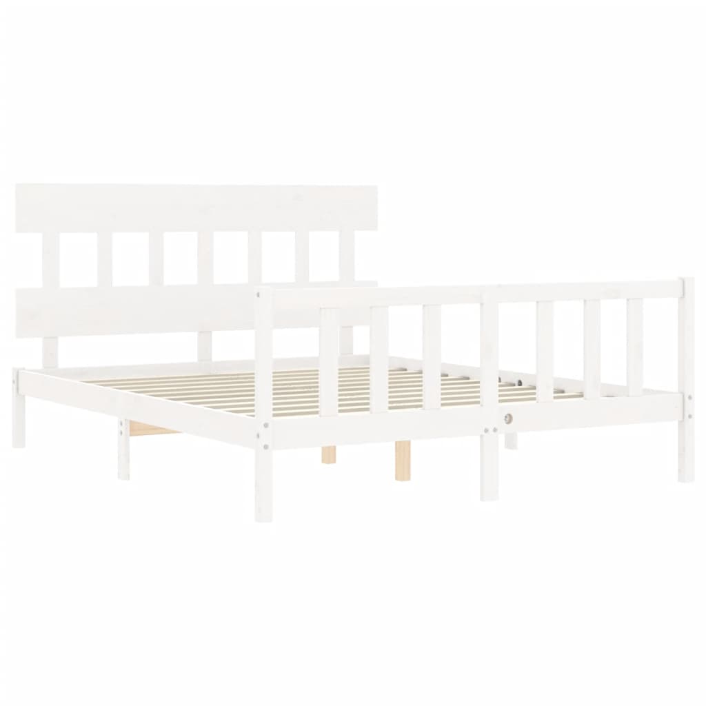 Cadre de lit sans matelas blanc 160x200 cm bois de pin massif - XIOS