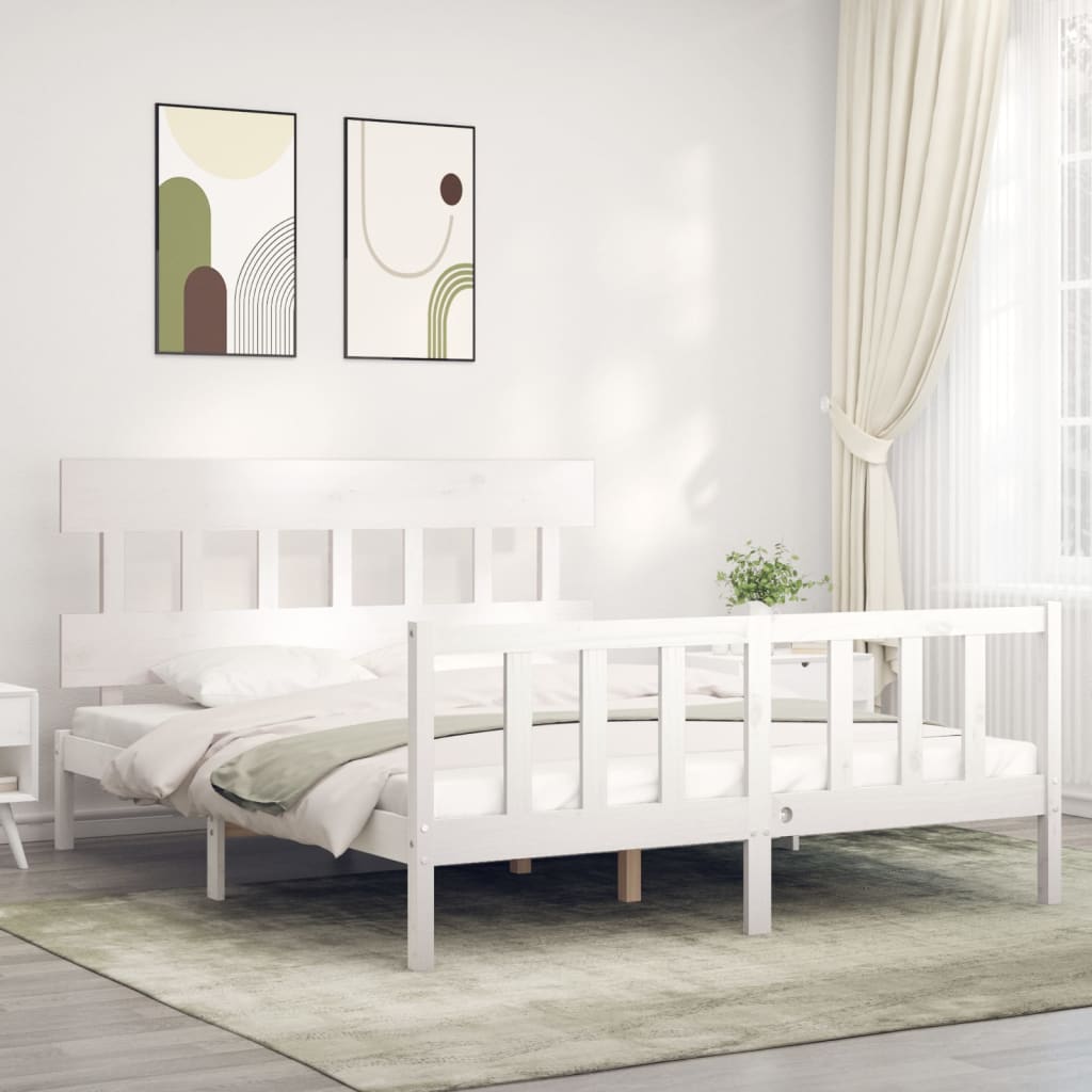 Cadre de lit sans matelas blanc 160x200 cm bois de pin massif - XIOS