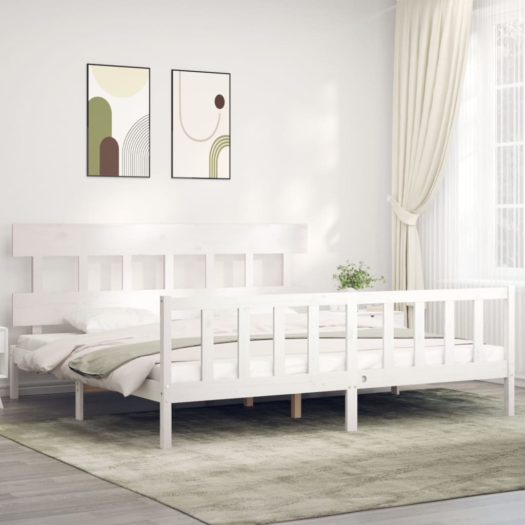 Cadre de lit sans matelas blanc 200x200 cm bois massif de pin - XIOS