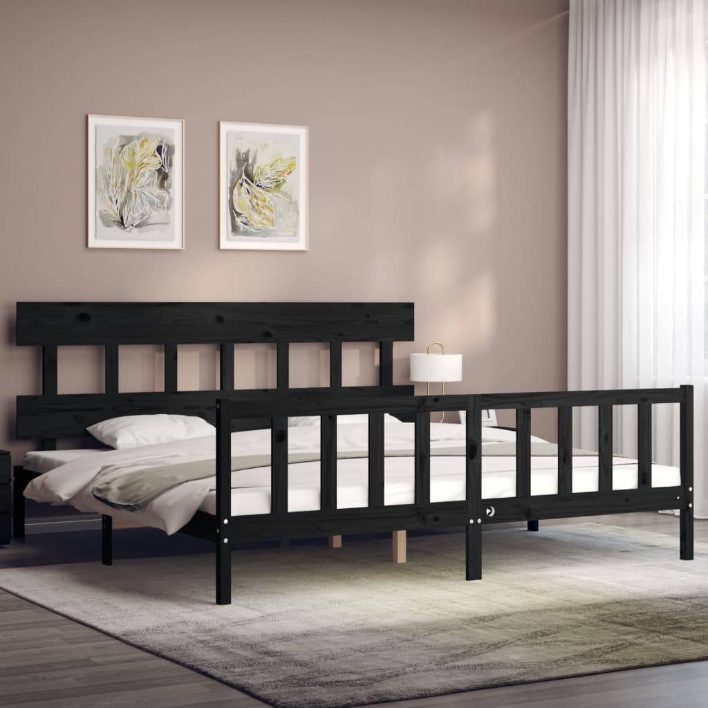 Cadre de lit sans matelas noir 200x200 cm bois massif de pin - XIOS