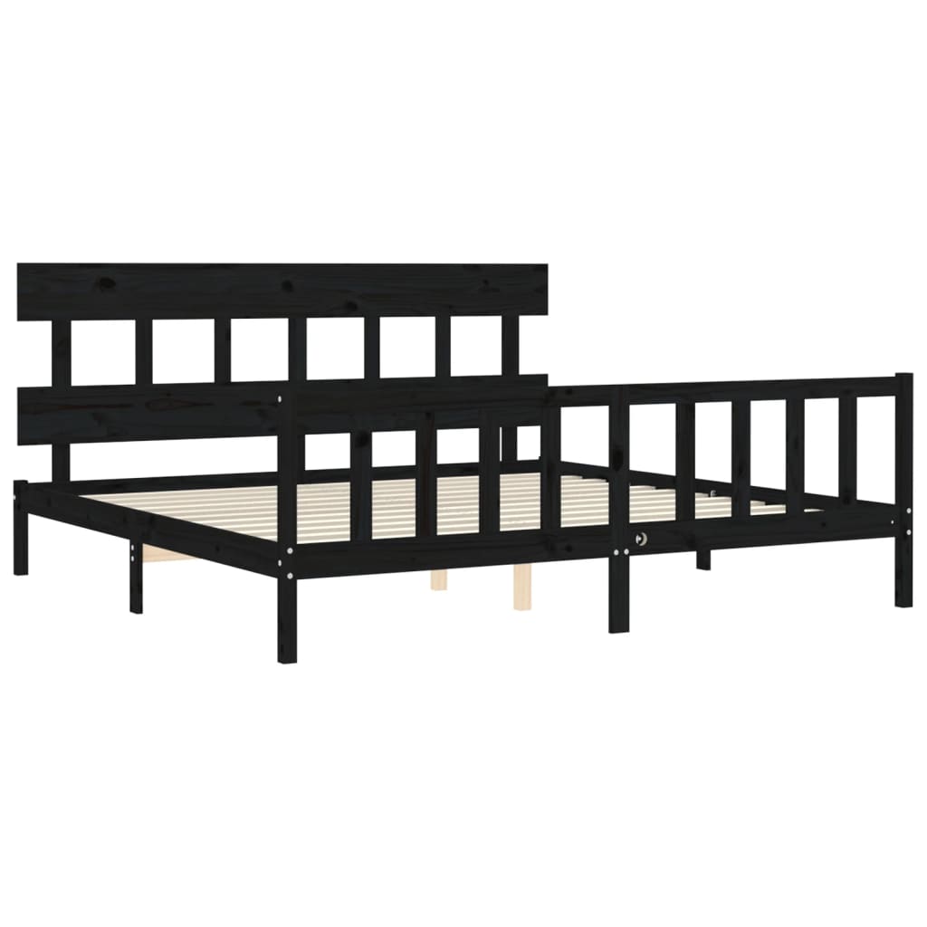 Cadre de lit sans matelas noir 200x200 cm bois massif de pin - XIOS