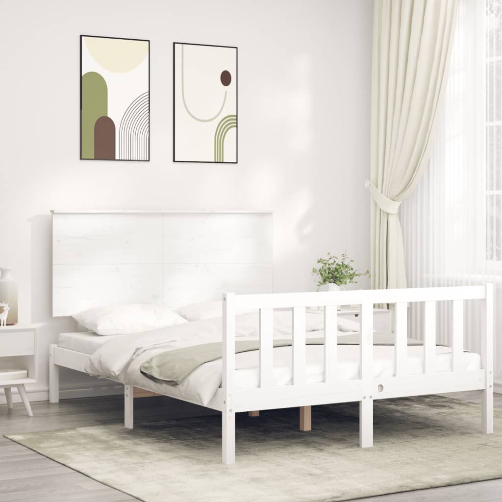 Cadre de lit sans matelas blanc 140x190 cm bois de pin massif - XIOS