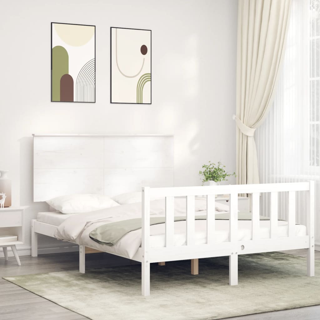 Cadre de lit sans matelas blanc 140x200 cm bois de pin massif - XIOS