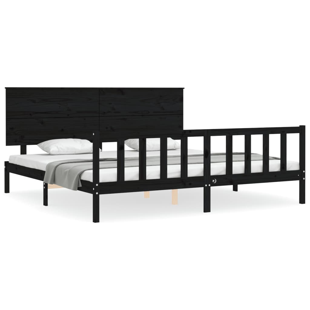 Cadre de lit sans matelas noir 200x200 cm bois massif de pin - XIOS