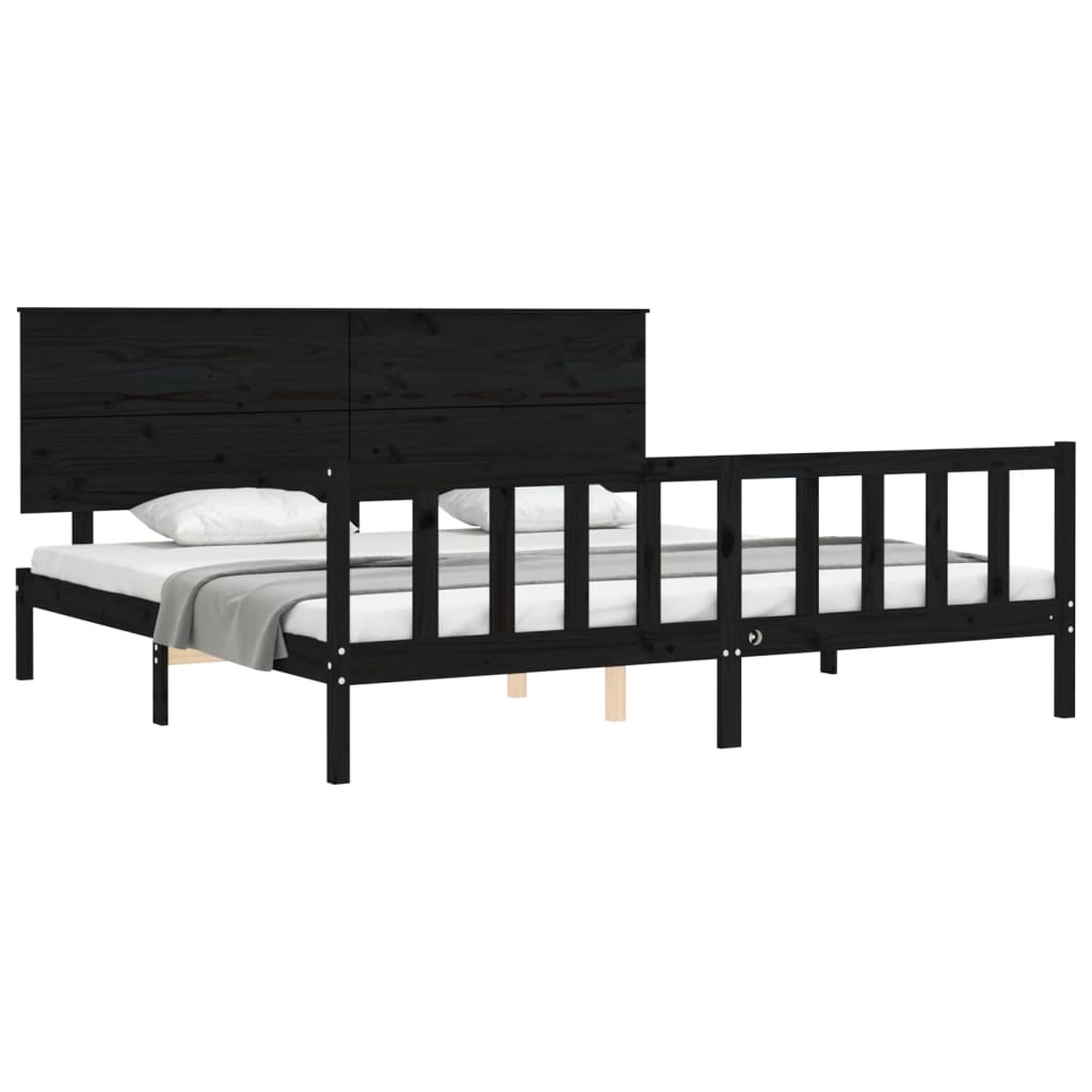 Cadre de lit sans matelas noir 200x200 cm bois massif de pin - XIOS