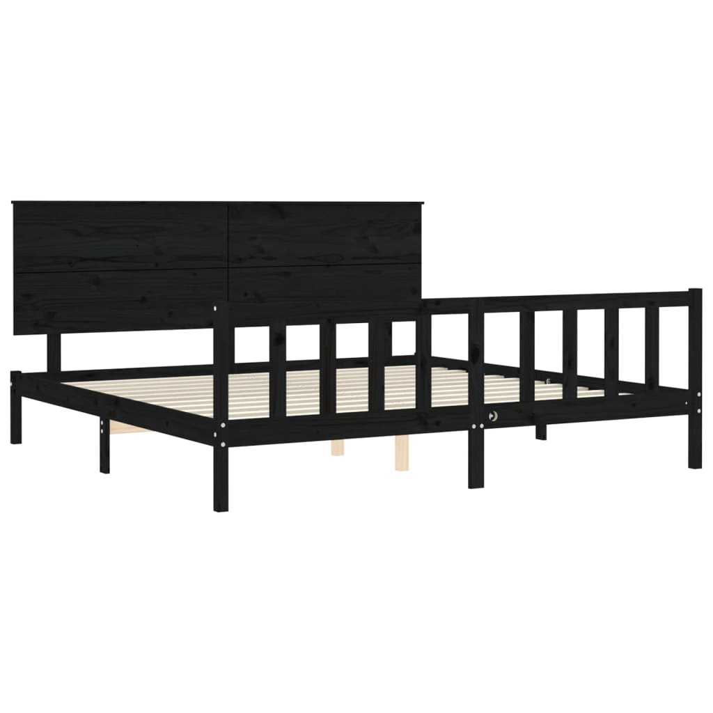 Cadre de lit sans matelas noir 200x200 cm bois massif de pin - XIOS