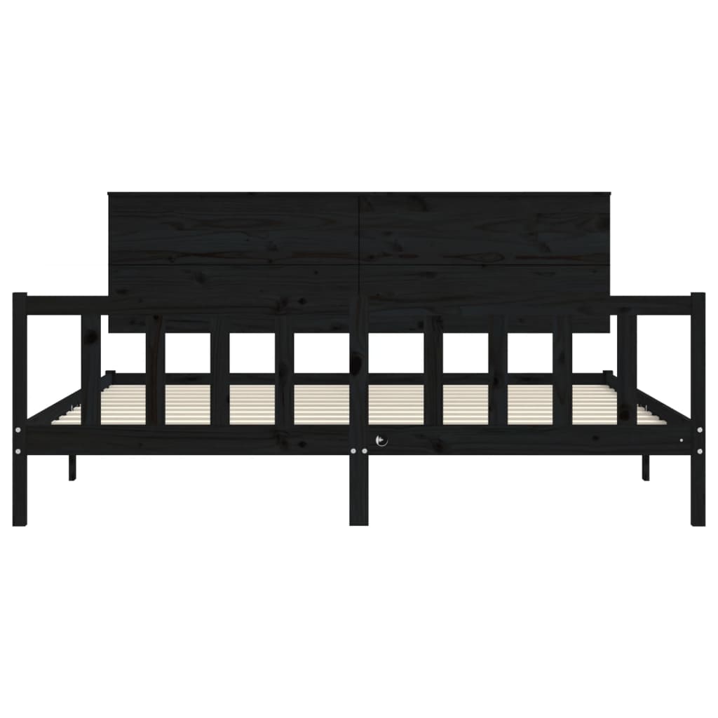 Cadre de lit sans matelas noir 200x200 cm bois massif de pin - XIOS