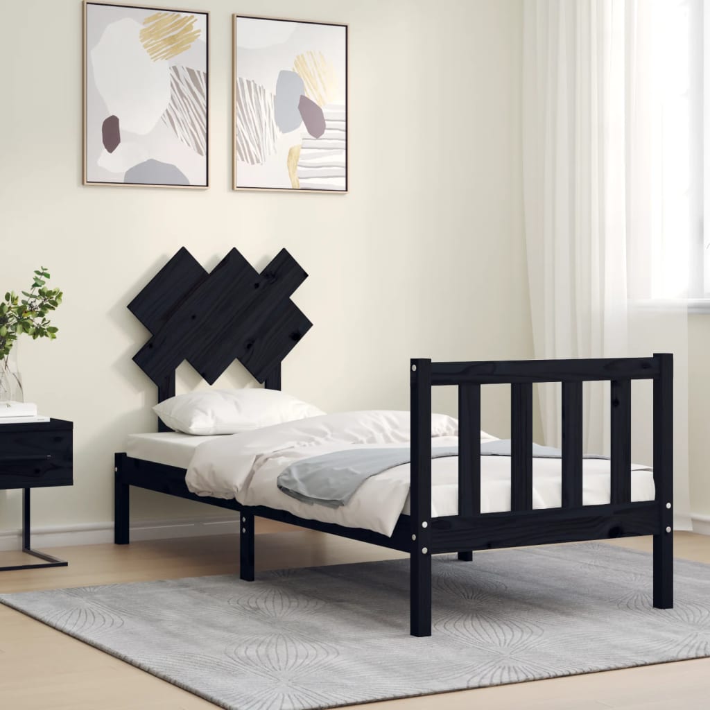 Cadre de lit sans matelas noir bois de pin massif - XIOS