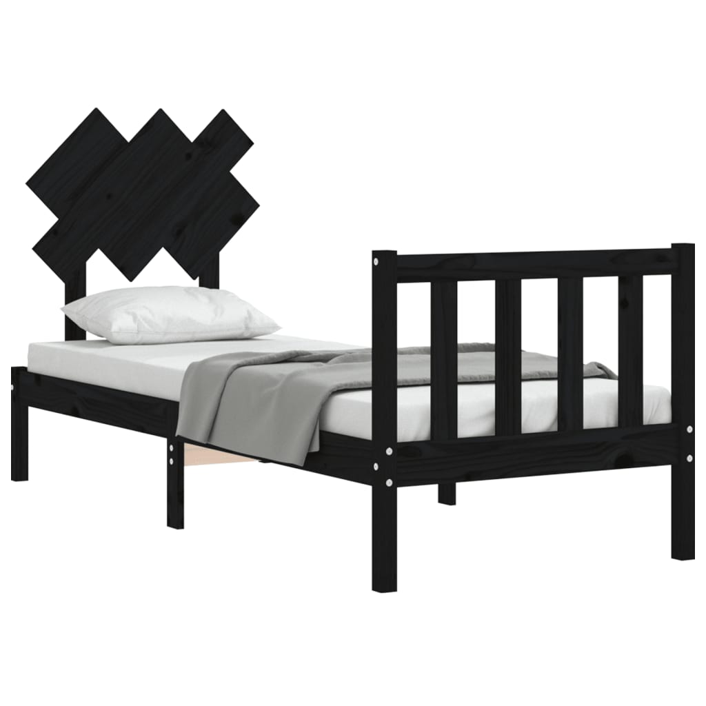 Cadre de lit sans matelas noir bois de pin massif - XIOS