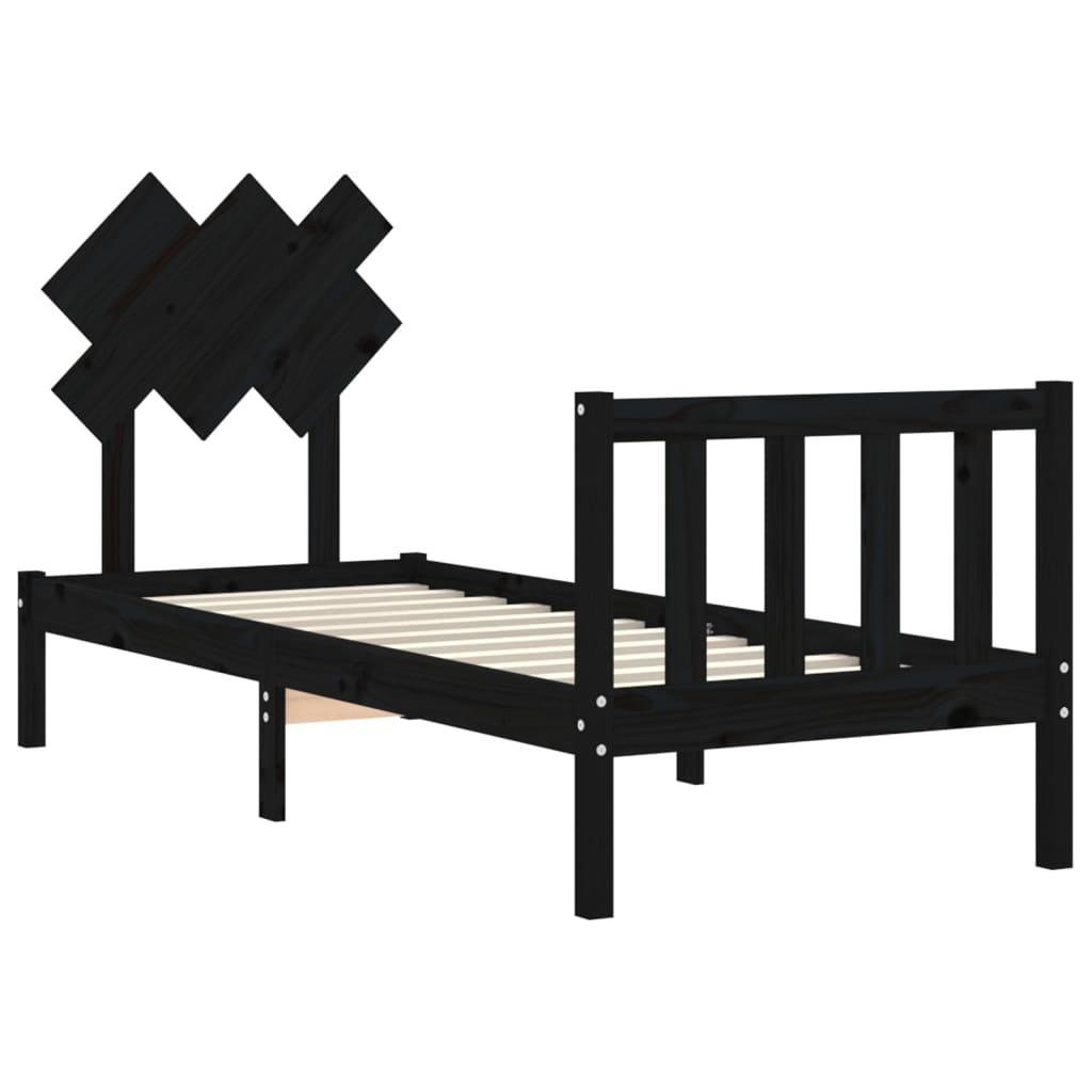 Cadre de lit sans matelas noir bois de pin massif - XIOS