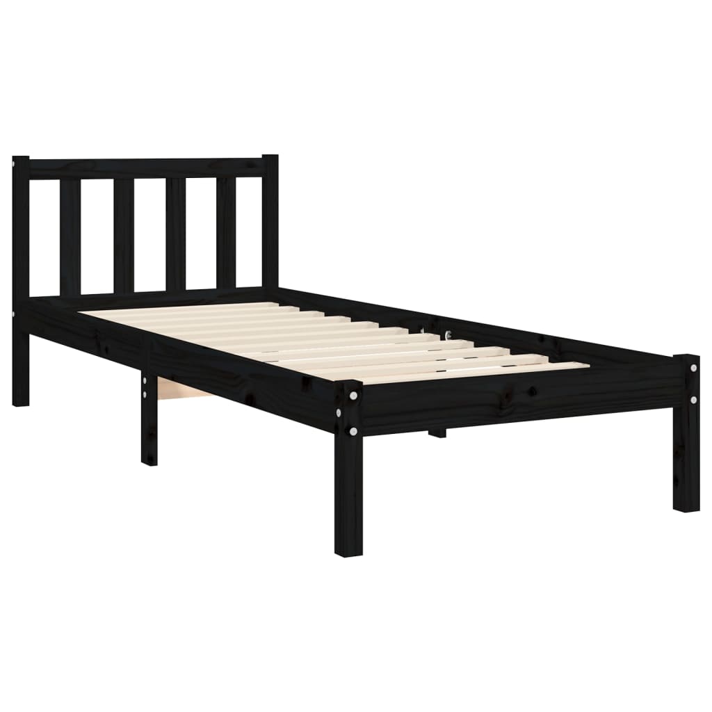 Cadre de lit sans matelas noir bois de pin massif - XIOS