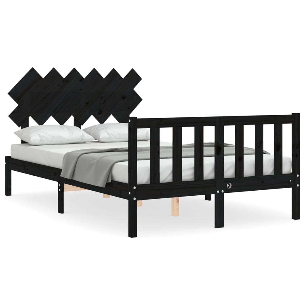 Cadre de lit sans matelas noir bois de pin massif - XIOS