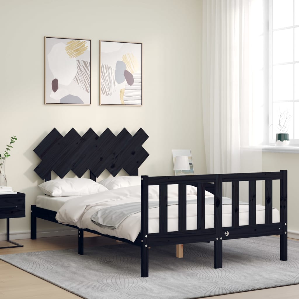 Cadre de lit sans matelas noir bois de pin massif - XIOS