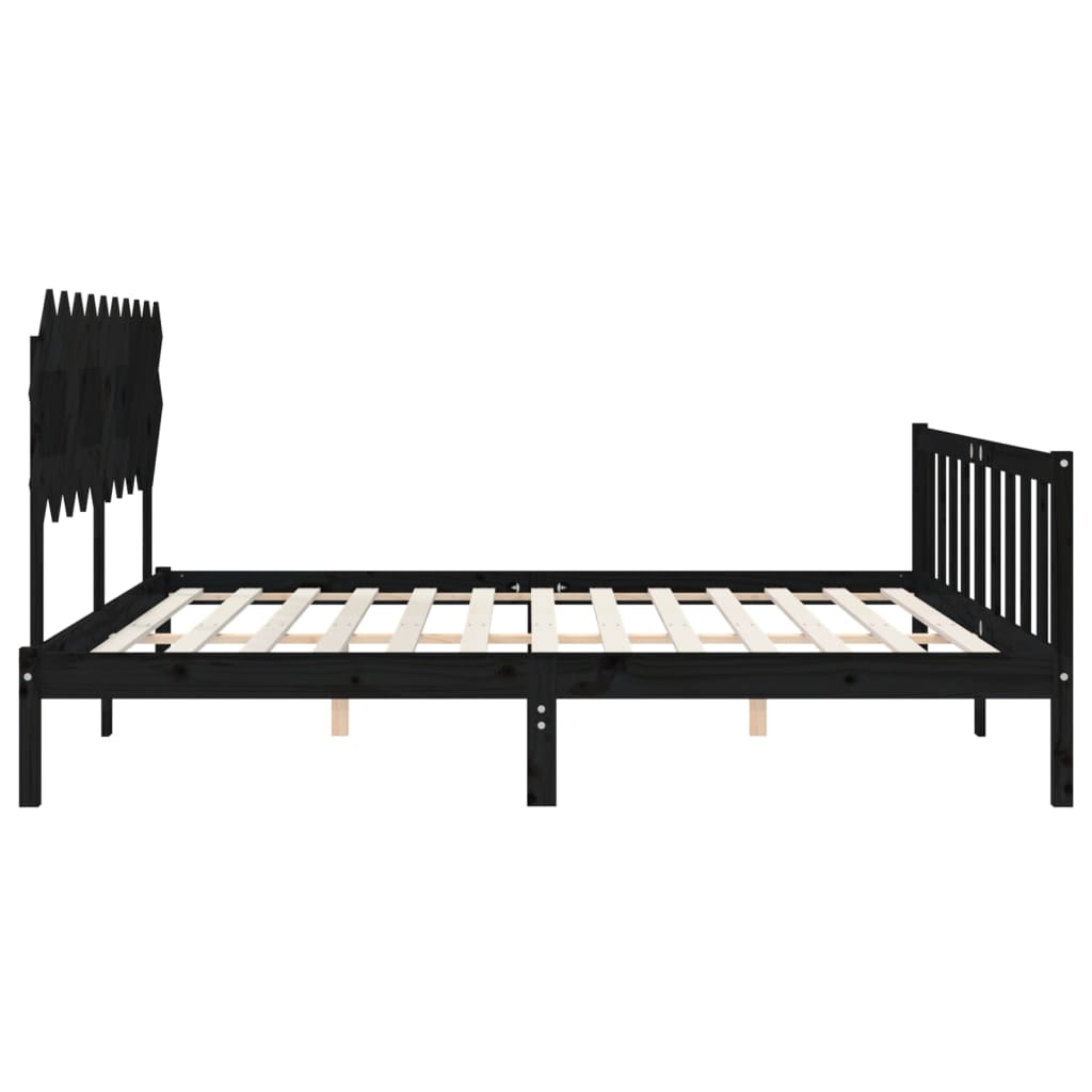 Cadre de lit sans matelas noir bois de pin massif - XIOS