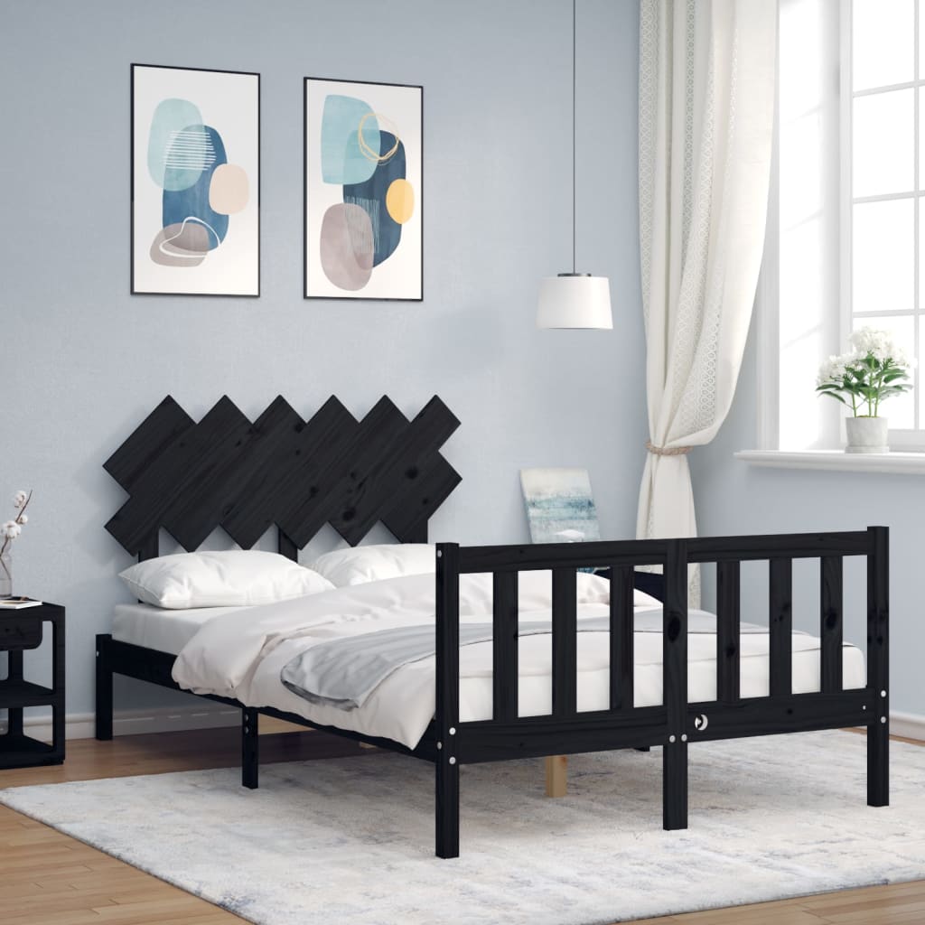 Cadre de lit sans matelas noir bois de pin massif - XIOS