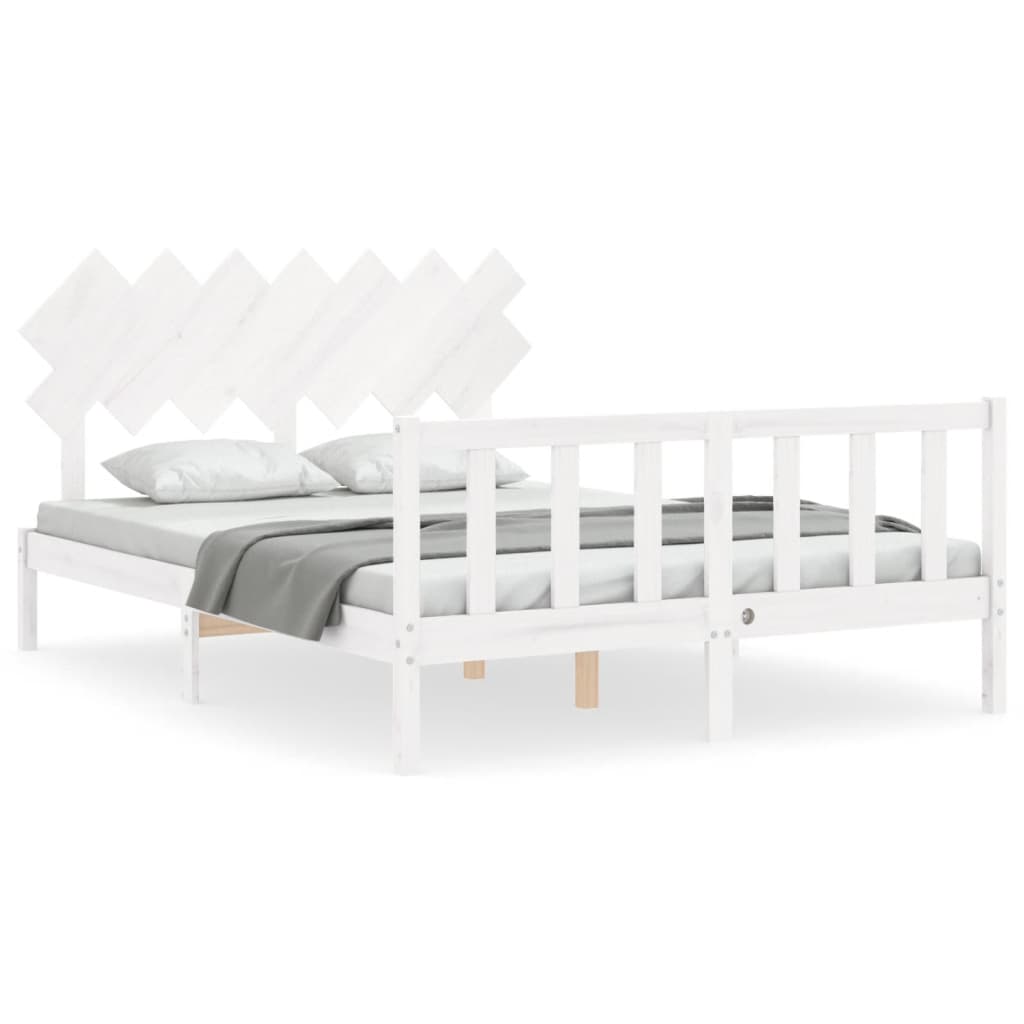 Cadre de lit sans matelas blanc 140x190 cm bois de pin massif - XIOS