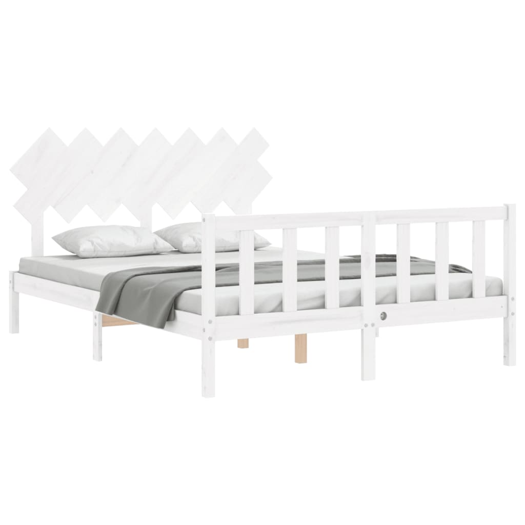 Cadre de lit sans matelas blanc 140x190 cm bois de pin massif - XIOS
