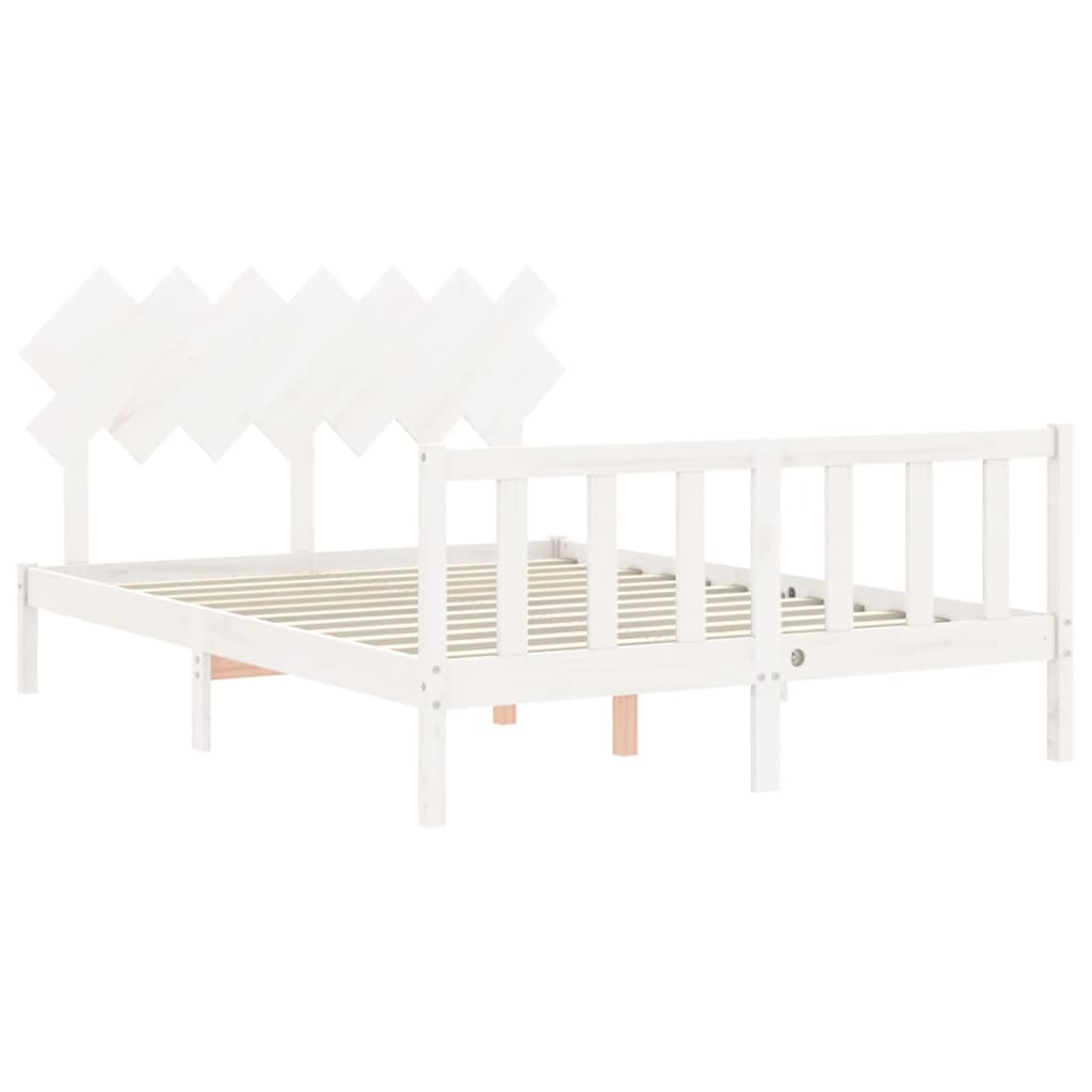 Cadre de lit sans matelas blanc 140x190 cm bois de pin massif - XIOS