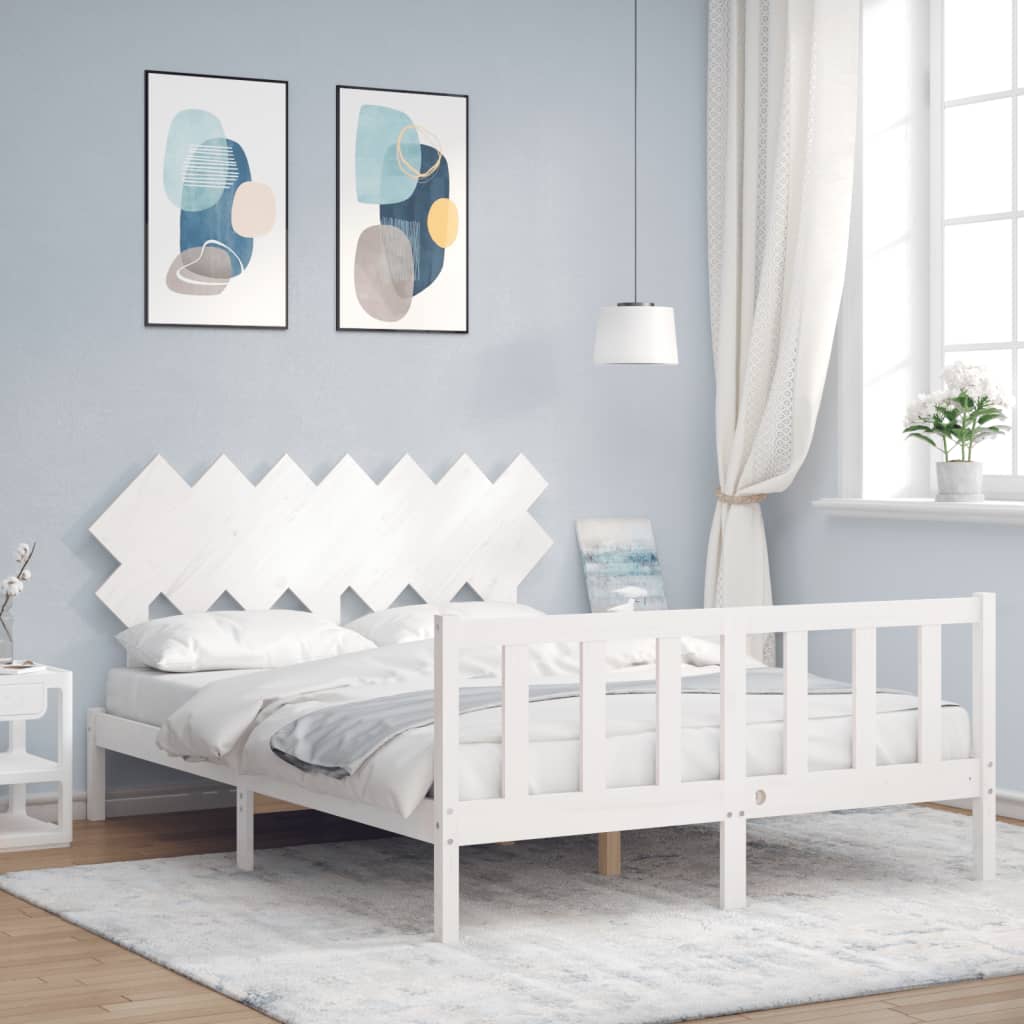 Cadre de lit sans matelas blanc 140x190 cm bois de pin massif - XIOS