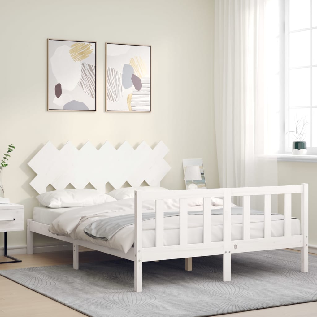 Cadre de lit sans matelas blanc 140x200 cm bois de pin massif - XIOS