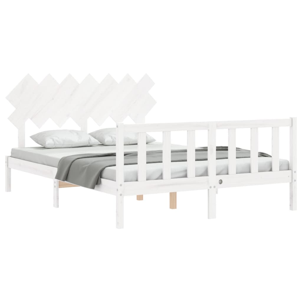 Cadre de lit sans matelas blanc 140x200 cm bois de pin massif - XIOS