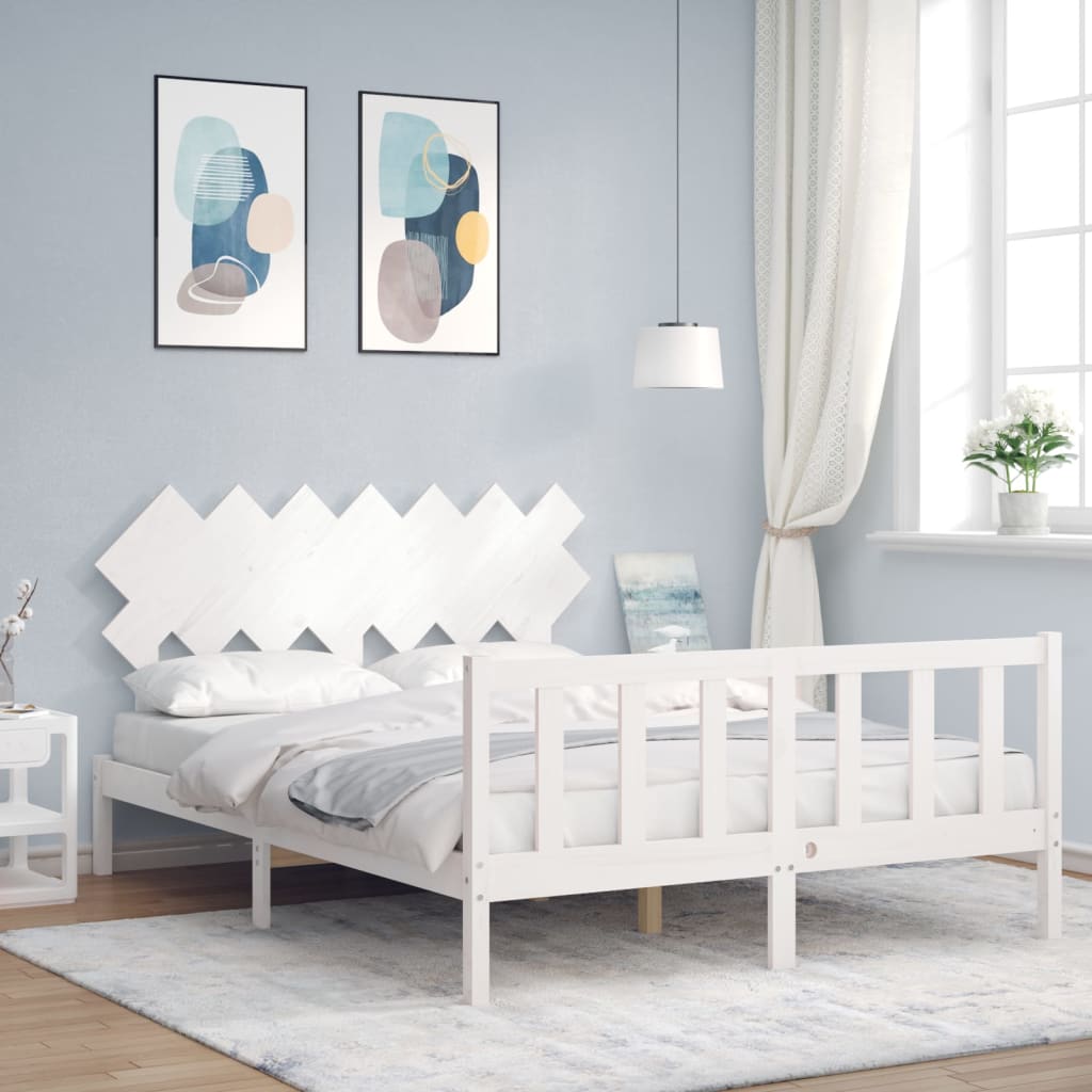 Cadre de lit sans matelas blanc 140x200 cm bois de pin massif - XIOS