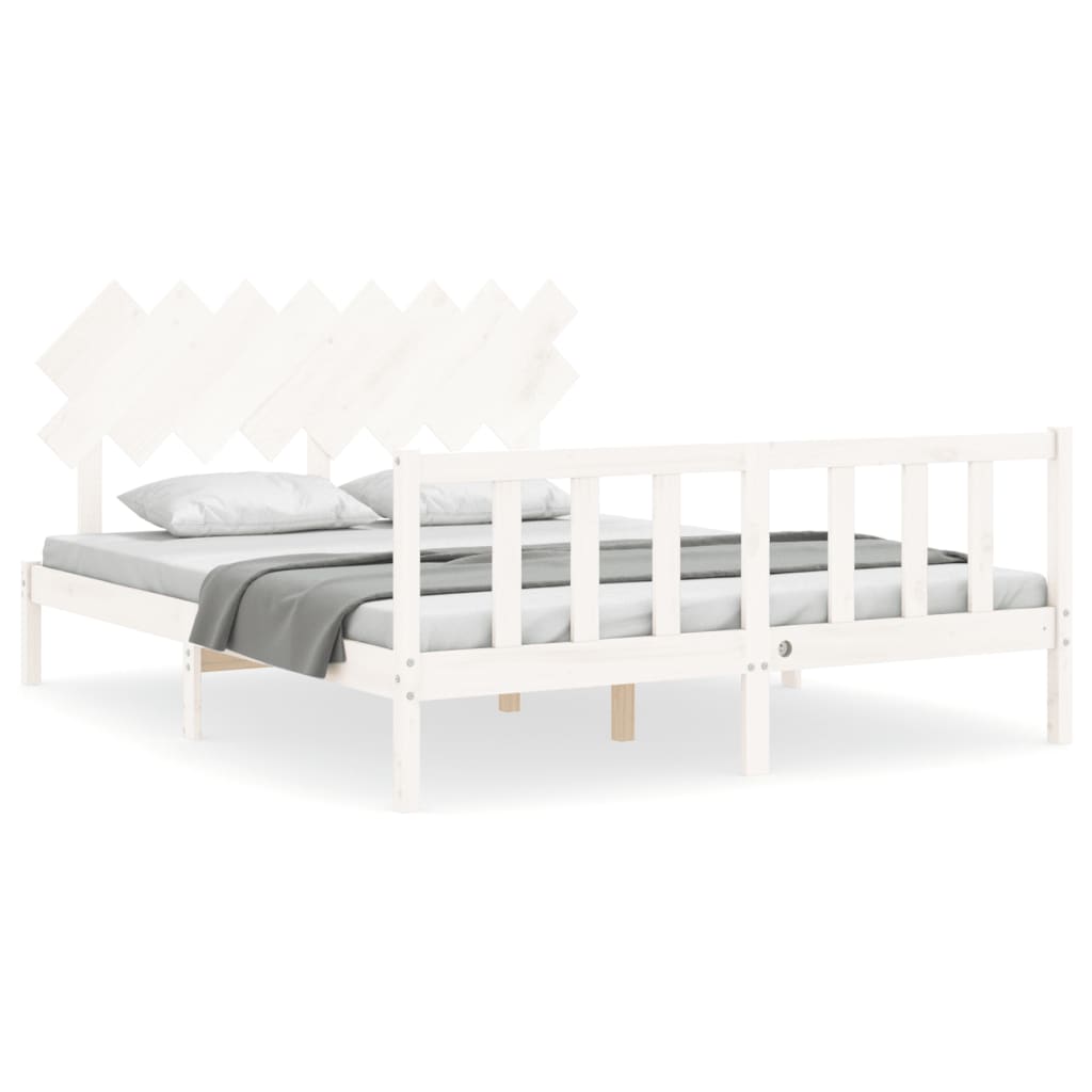 Cadre de lit sans matelas blanc 160x200 cm bois de pin massif - XIOS