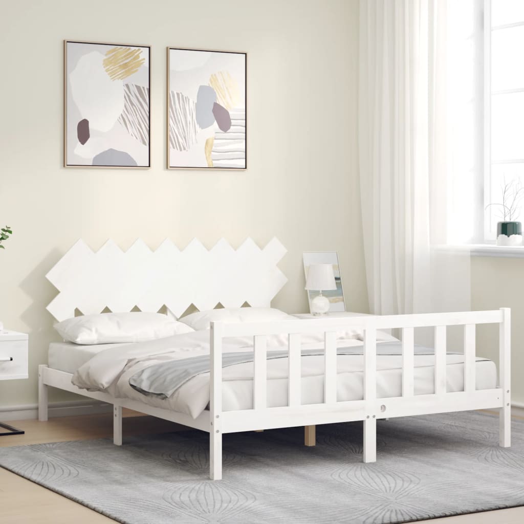 Cadre de lit sans matelas blanc 160x200 cm bois de pin massif - XIOS