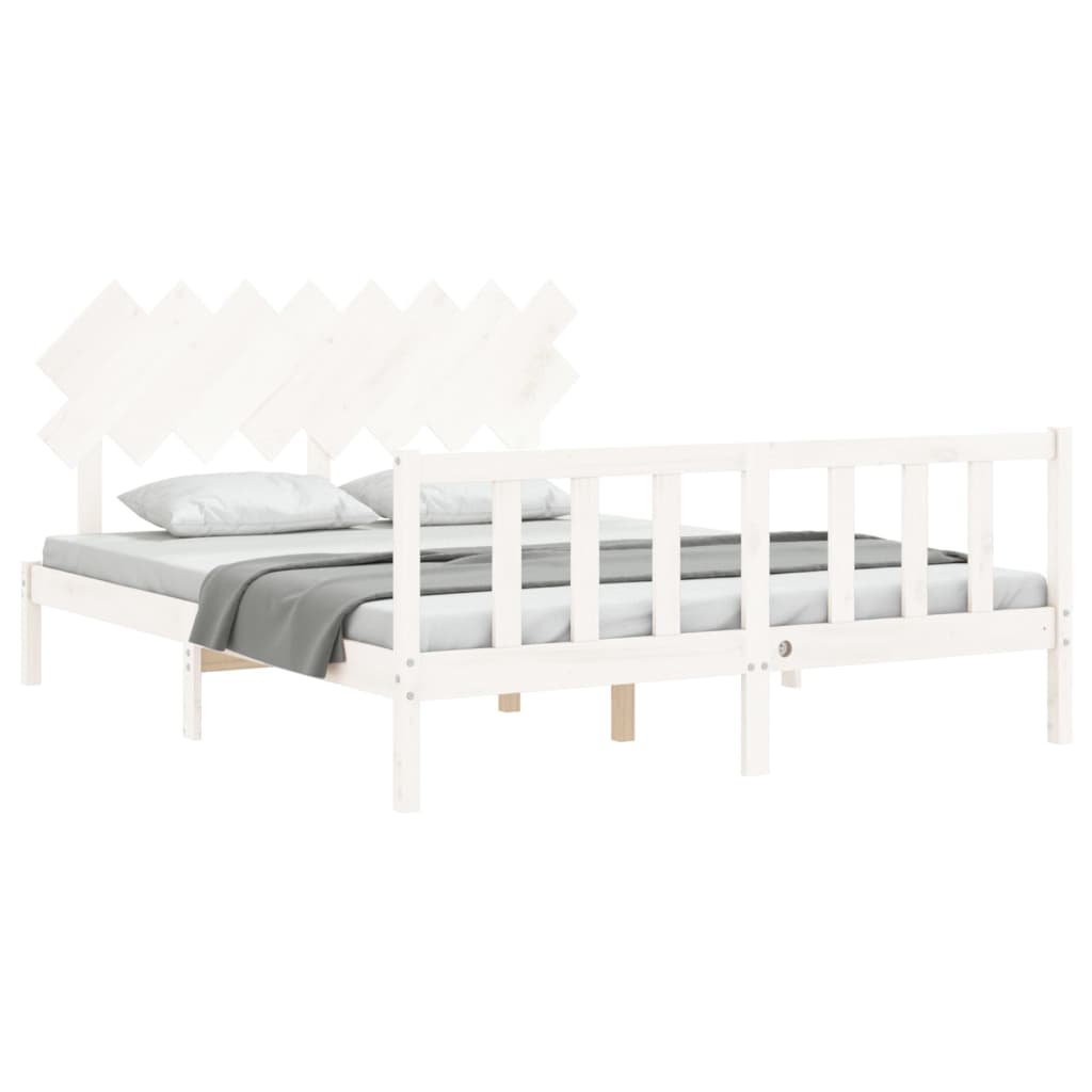 Cadre de lit sans matelas blanc 160x200 cm bois de pin massif - XIOS