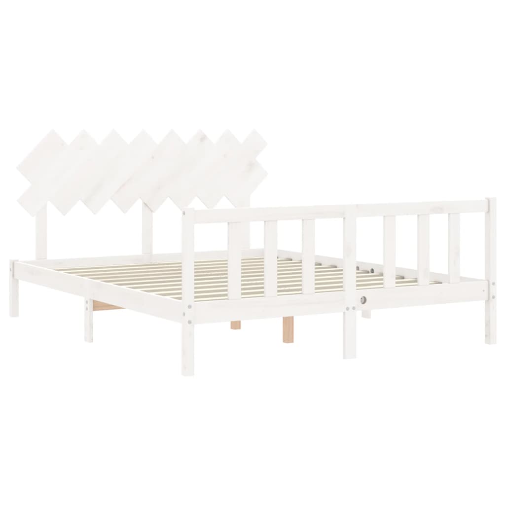 Cadre de lit sans matelas blanc 160x200 cm bois de pin massif - XIOS