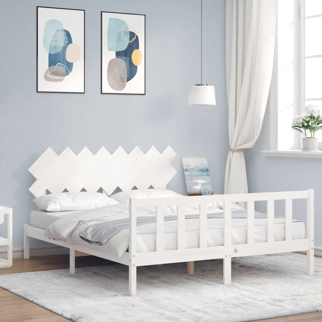 Cadre de lit sans matelas blanc 160x200 cm bois de pin massif - XIOS