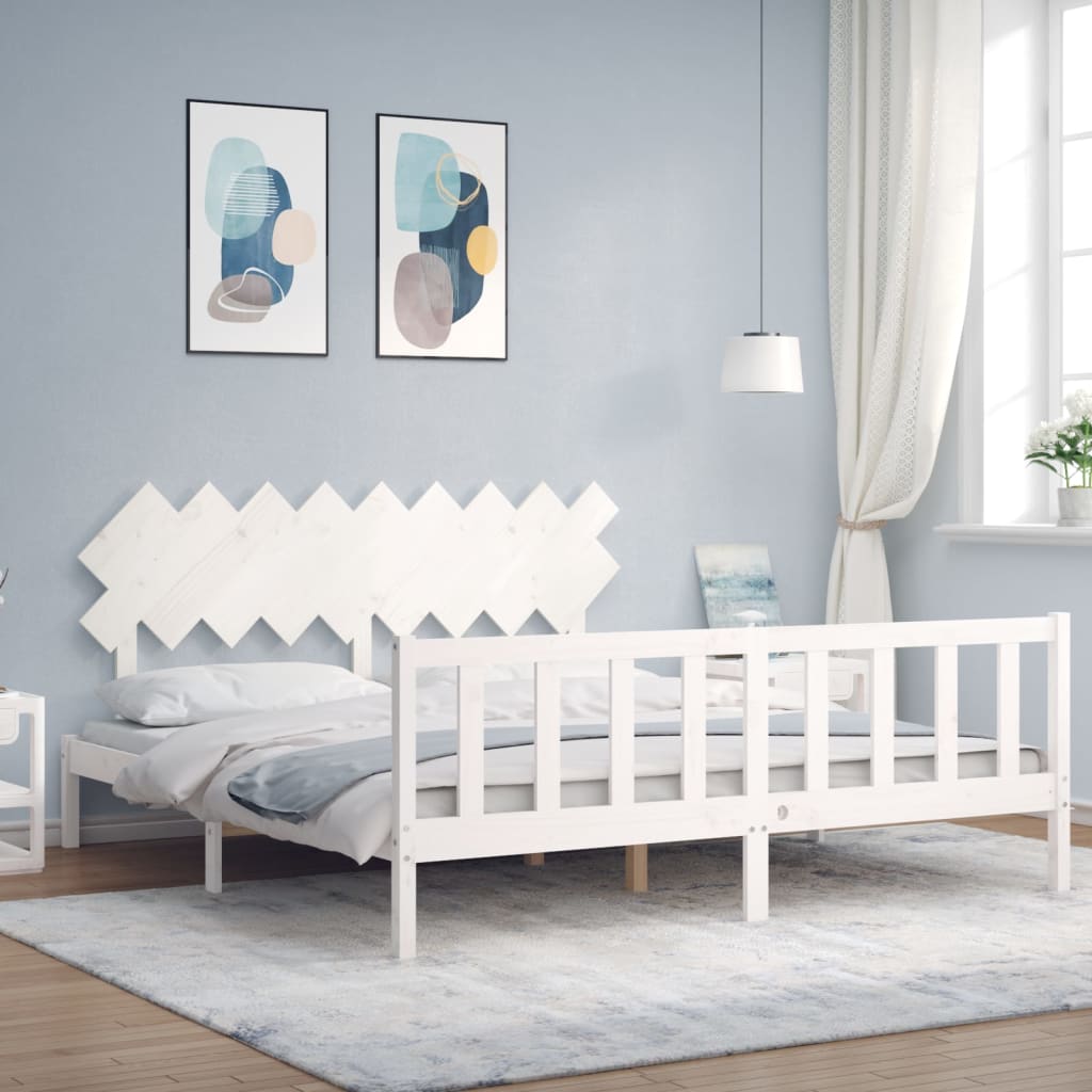 Cadre de lit sans matelas blanc bois massif de pin - XIOS