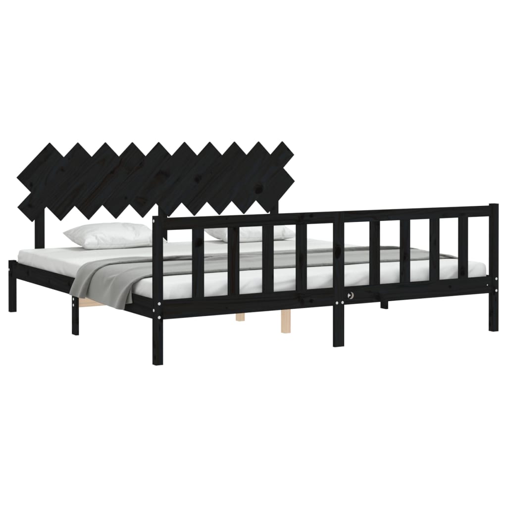 Cadre de lit sans matelas noir 200x200 cm bois massif de pin - XIOS