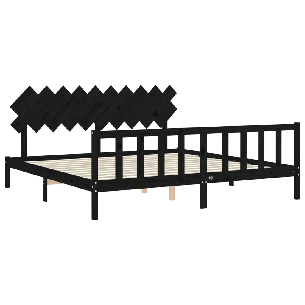 Cadre de lit sans matelas noir 200x200 cm bois massif de pin - XIOS