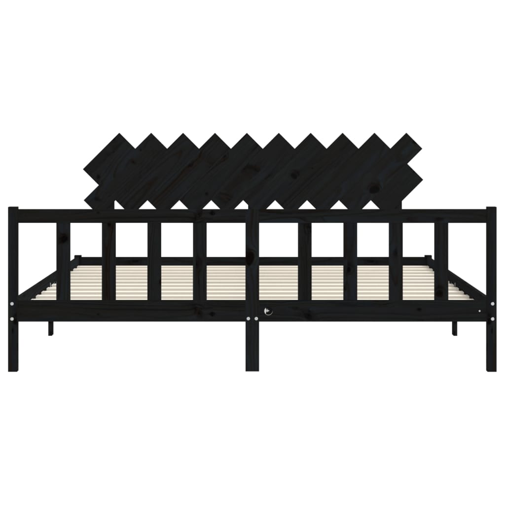 Cadre de lit sans matelas noir 200x200 cm bois massif de pin - XIOS