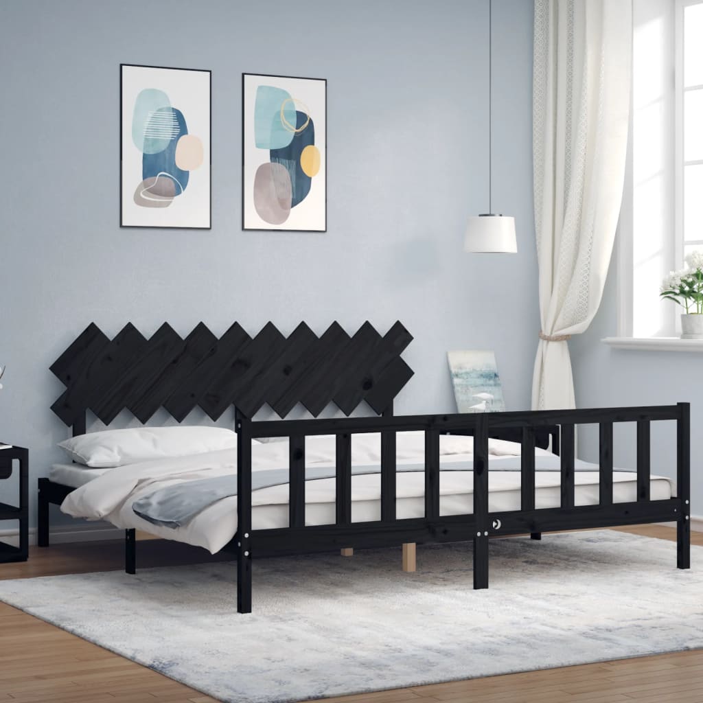 Cadre de lit sans matelas noir 200x200 cm bois massif de pin - XIOS