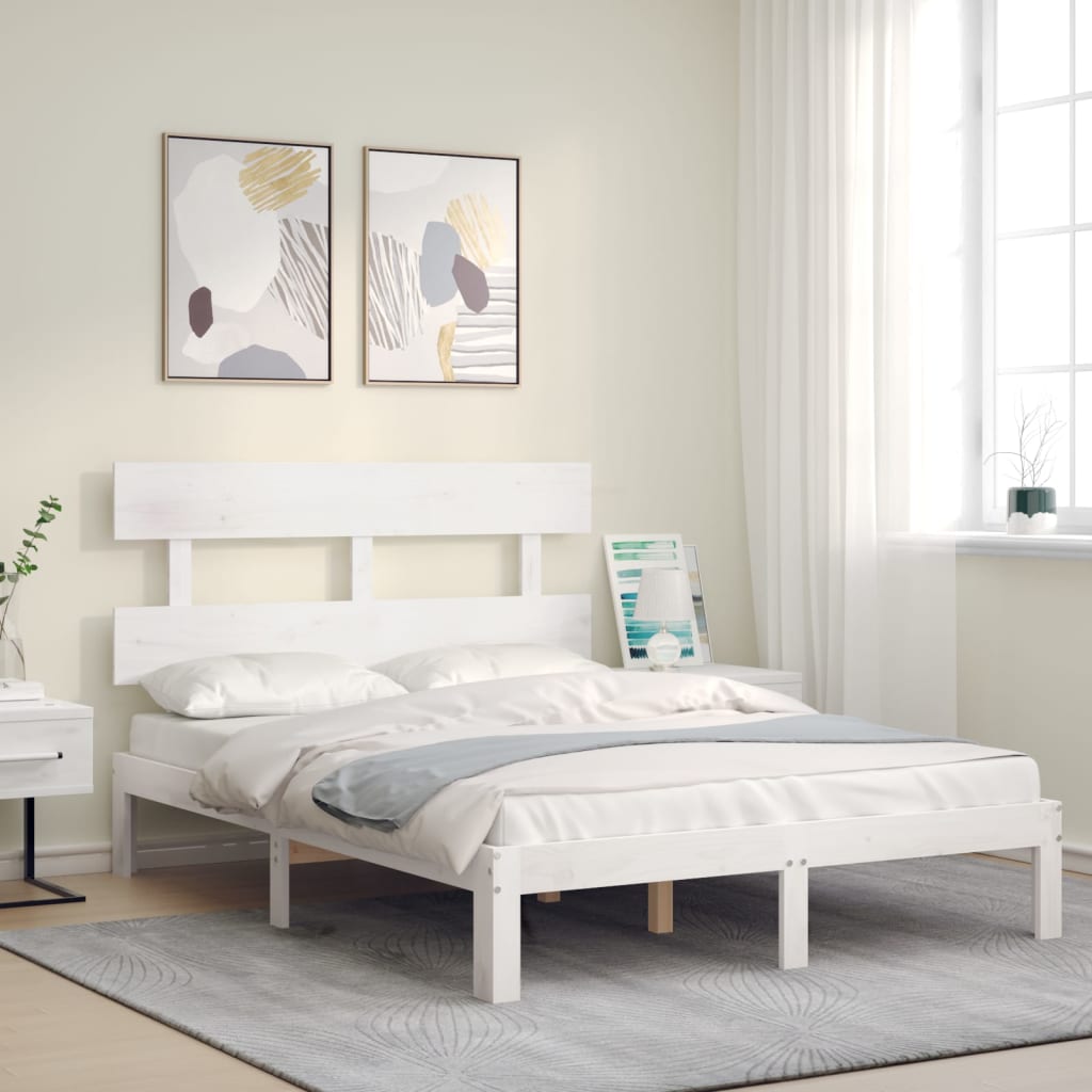 Cadre de lit sans matelas blanc bois de pin massif - XIOS