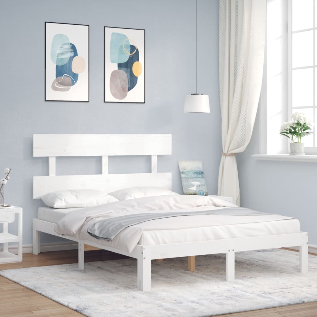 Cadre de lit sans matelas blanc bois de pin massif - XIOS