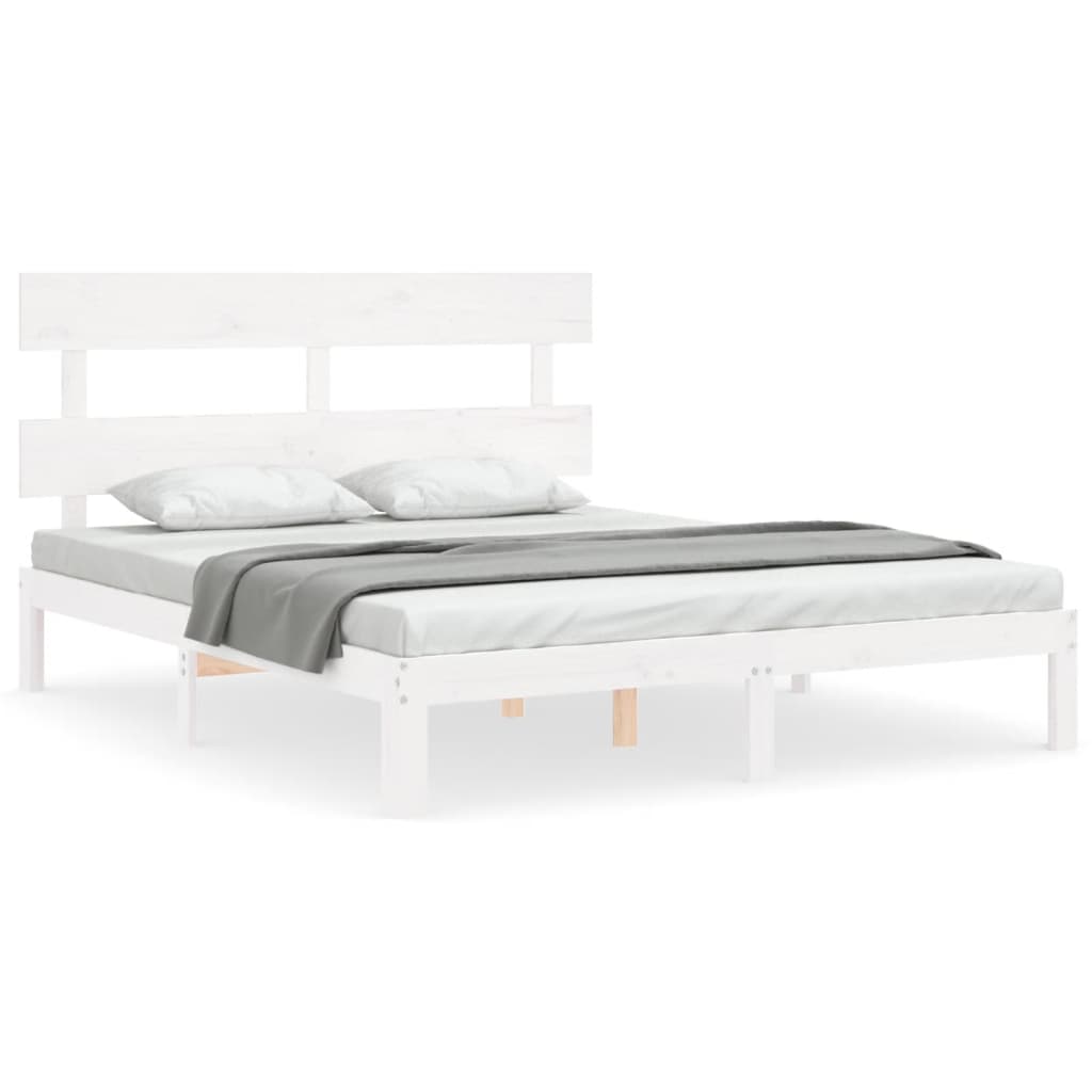 Cadre de lit sans matelas blanc 160x200 cm bois de pin massif - XIOS