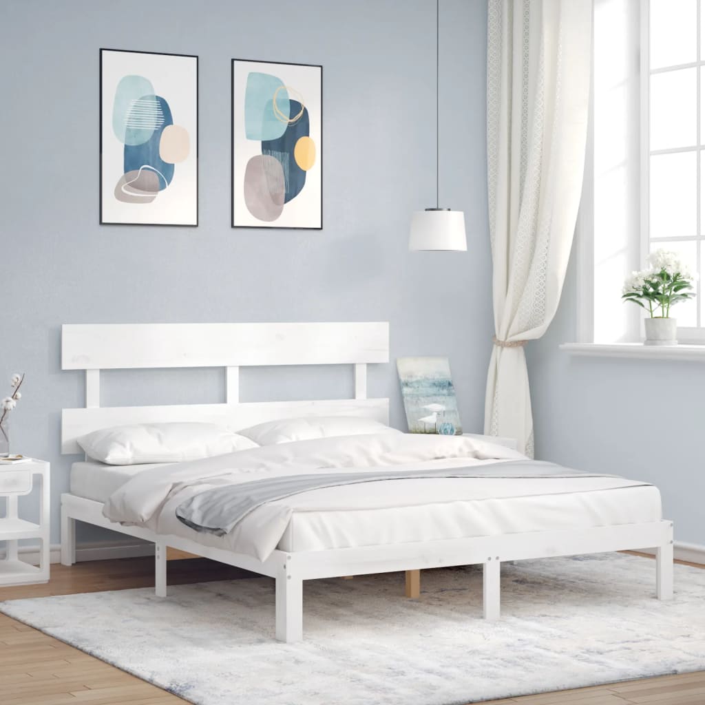 Cadre de lit sans matelas blanc 160x200 cm bois de pin massif - XIOS