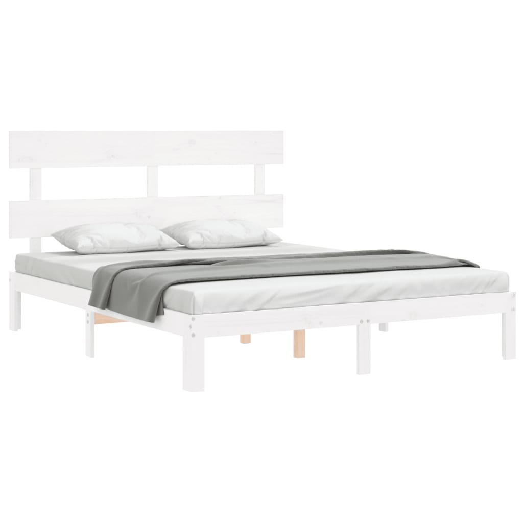 Cadre de lit sans matelas blanc 160x200 cm bois de pin massif - XIOS