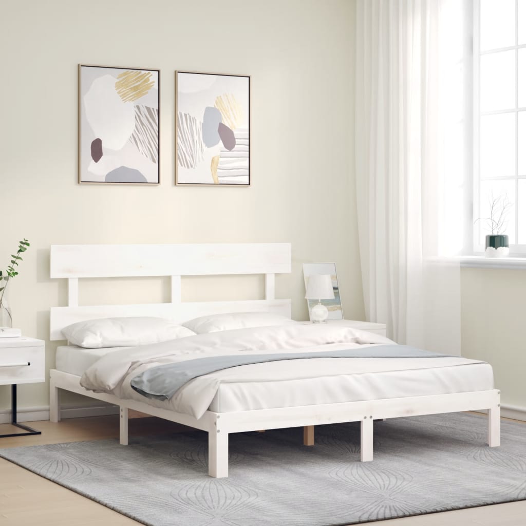 Cadre de lit sans matelas blanc 160x200 cm bois de pin massif - XIOS