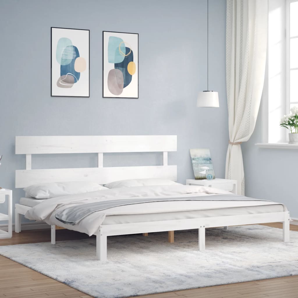 Cadre de lit sans matelas blanc bois massif de pin - XIOS