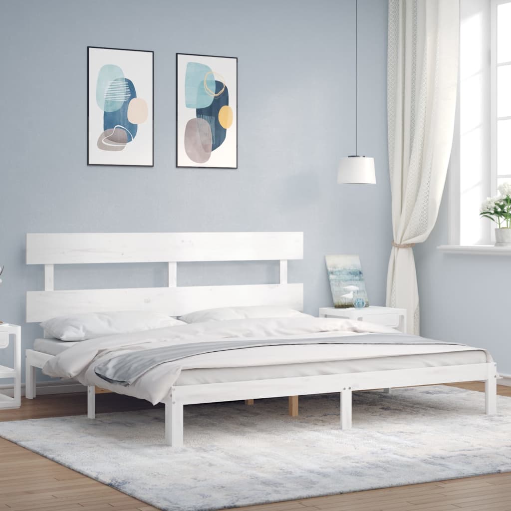 Cadre de lit sans matelas blanc 200x200 cm bois massif de pin - XIOS