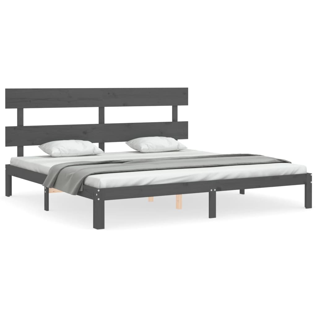 Cadre de lit sans matelas gris 200x200 cm bois massif de pin - XIOS
