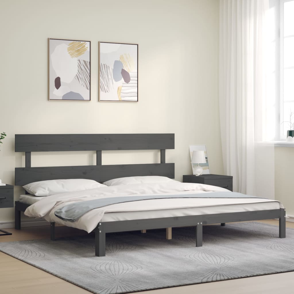 Cadre de lit sans matelas gris 200x200 cm bois massif de pin - XIOS