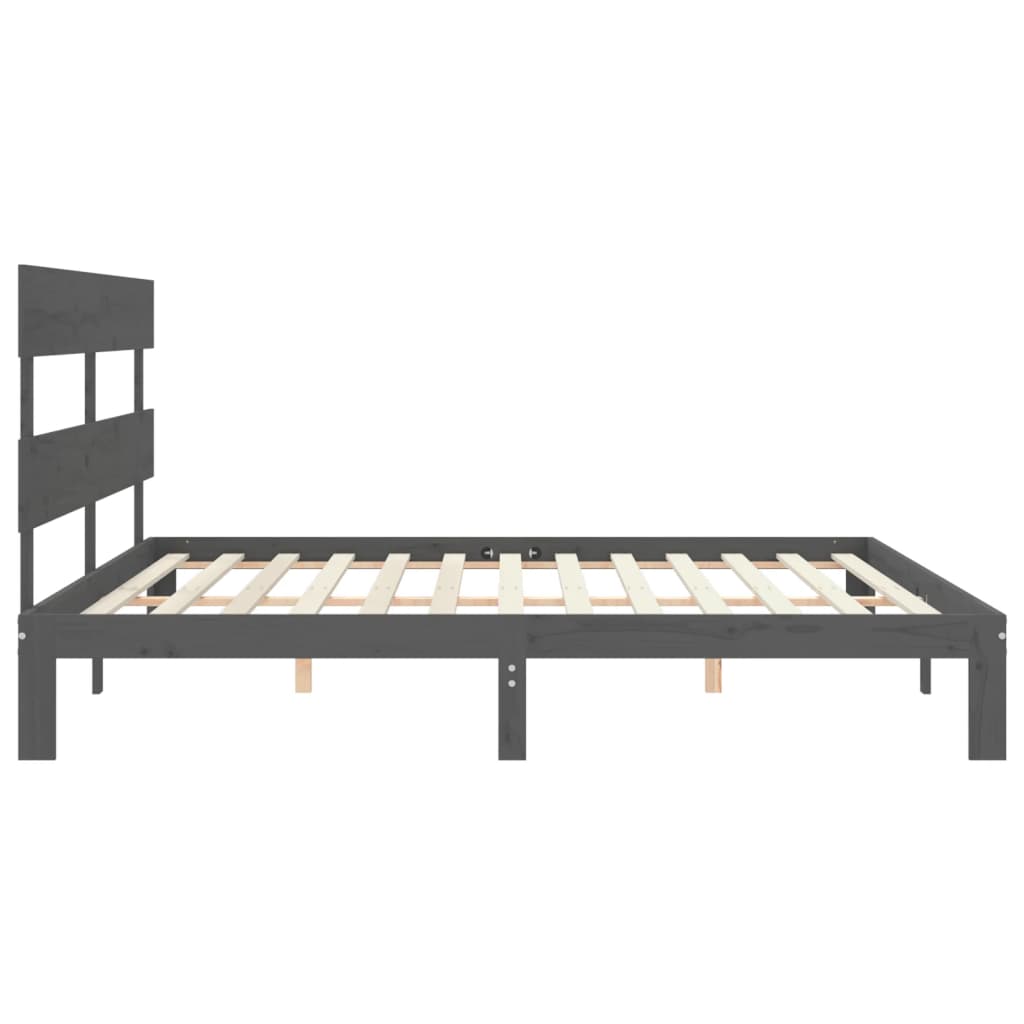 Cadre de lit sans matelas gris 200x200 cm bois massif de pin - XIOS
