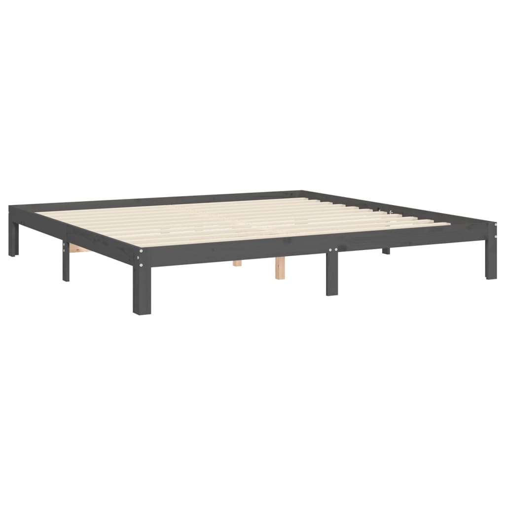 Cadre de lit sans matelas gris 200x200 cm bois massif de pin - XIOS